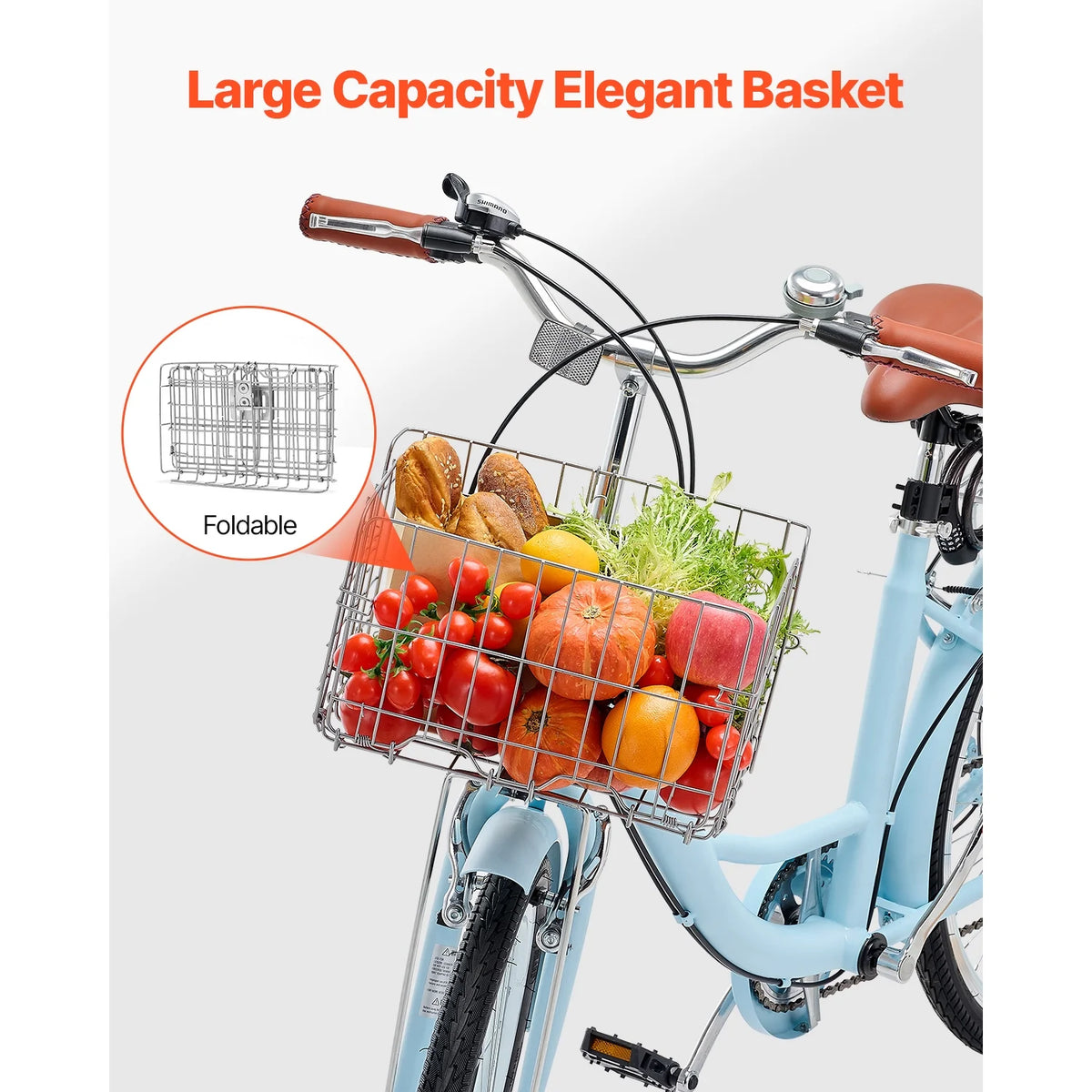 KFFKFF 24" Cruiser Bike, 7 - Speed, Sky Blue Coastal Cycle with Spacious Basket and Back Stand, Reliable & Robust Leisure Bicycle with Modifiable Saddle