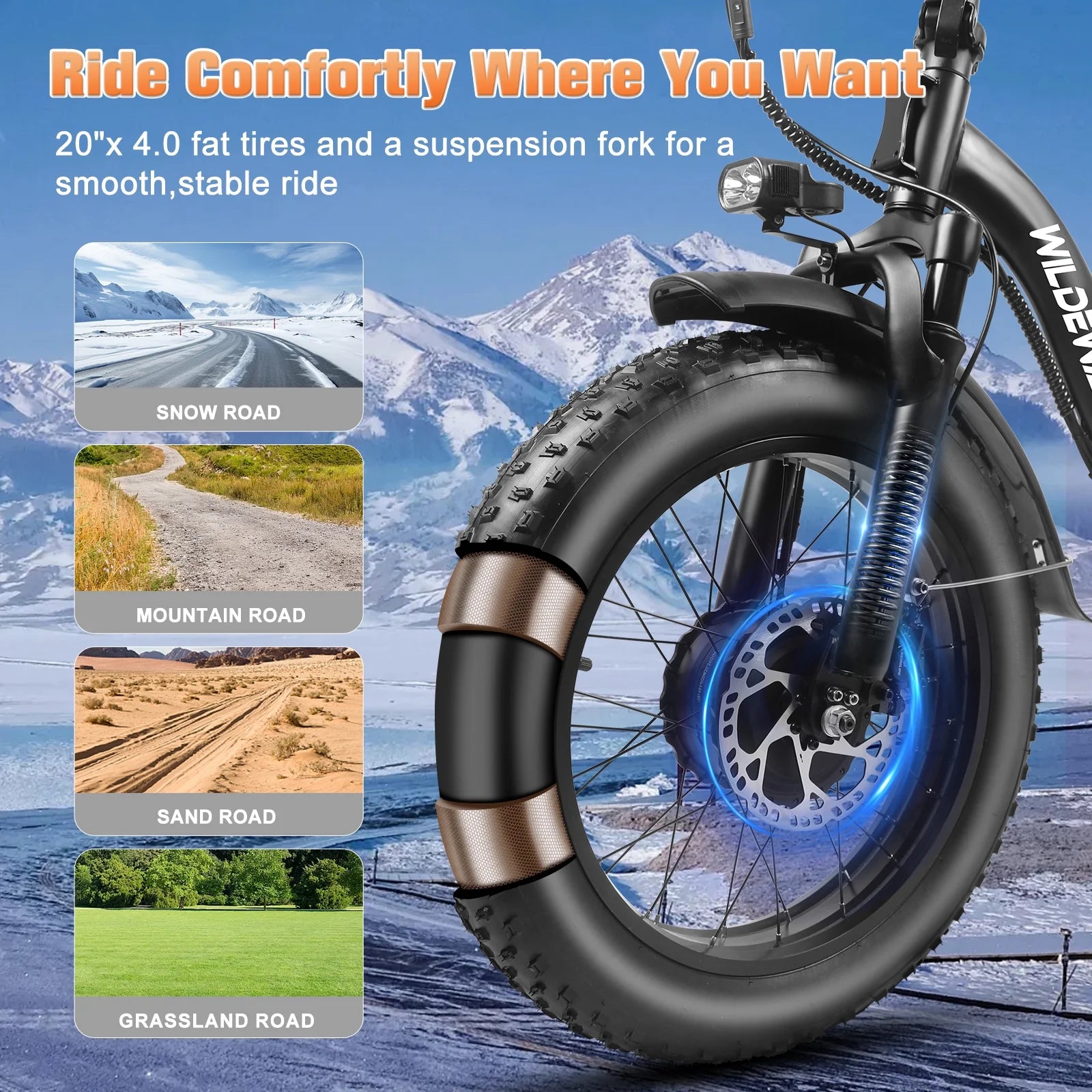 Wildeway Folding Dual Motors 2000W Mountain Bike for Adult, UL2849 48V 32AH Removable Battery Ebike - Product image 10