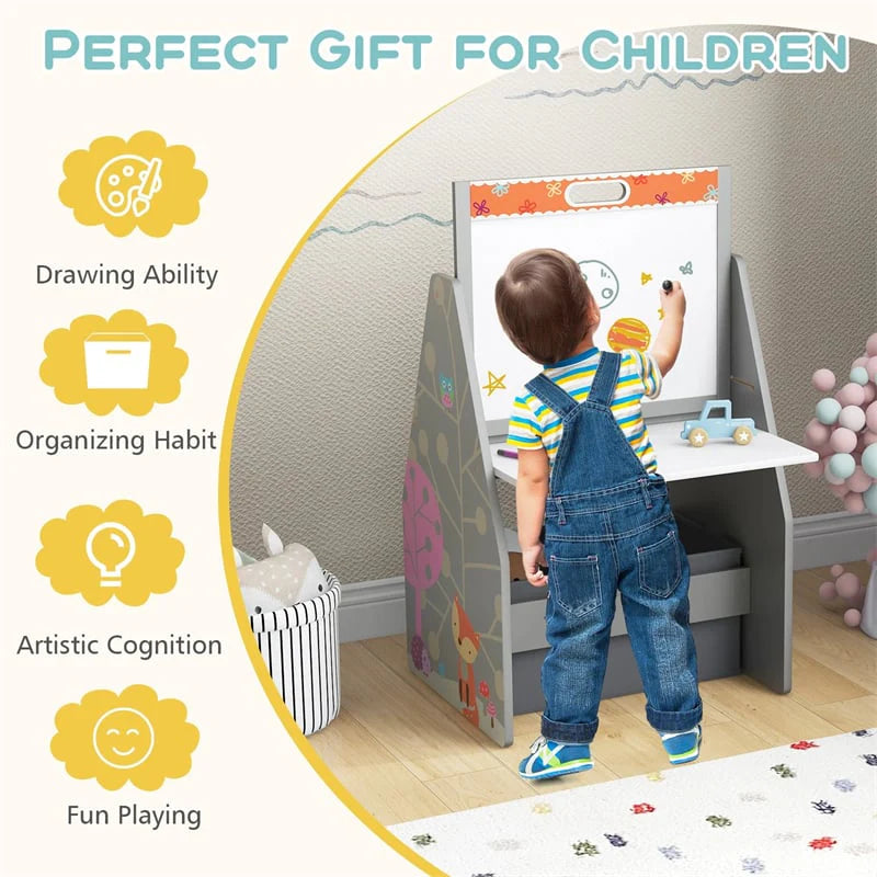 3-in-1 Kids Art Easel with Chair, Wooden Toddler Easel Table & Chair Set w/ Double-Sided Magnetic - Product image 9