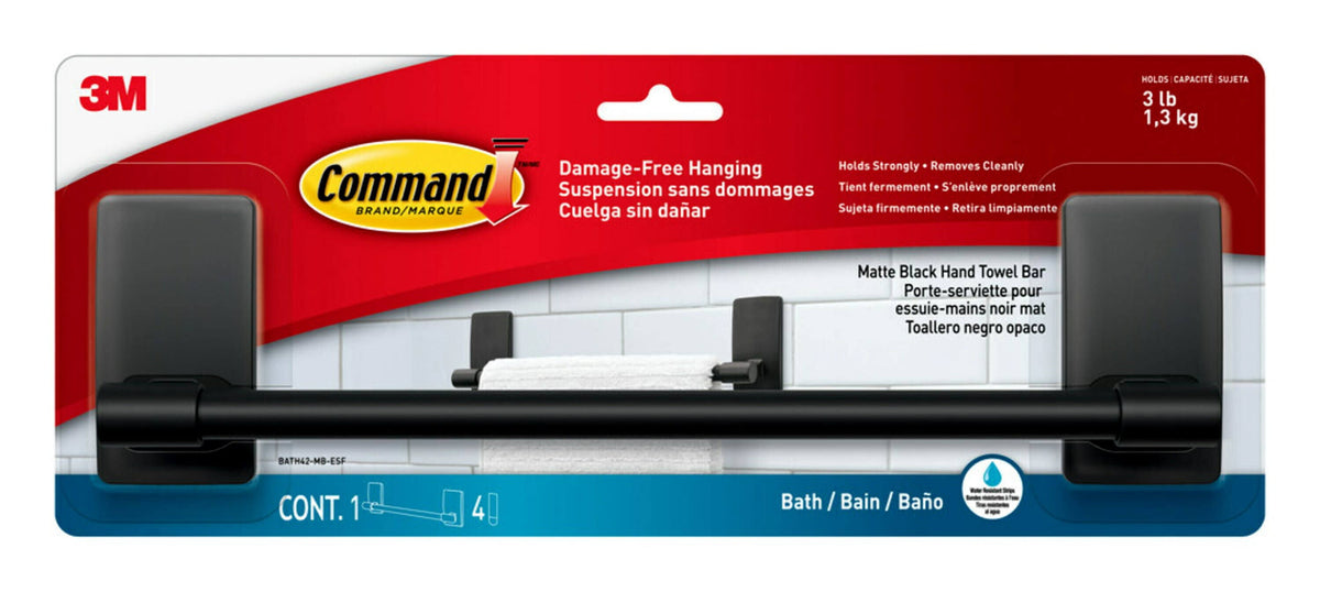 Command Bath Towel Bar Matte Black, Bathroom Organization - Product image 1
