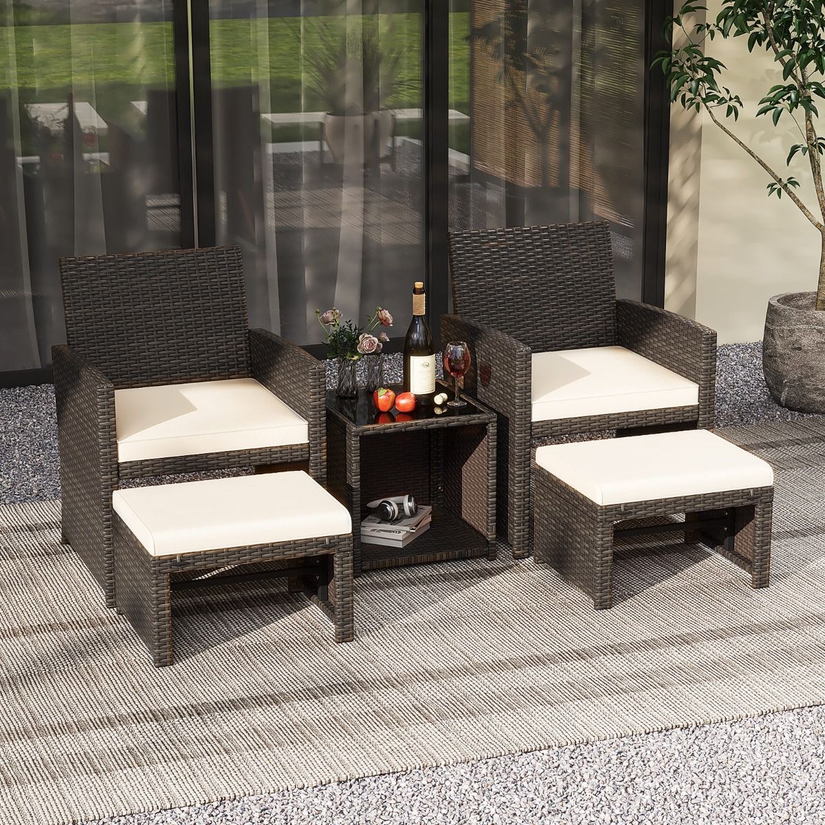 Living Room Furniture Set 5PCS PE Rattan Garden Furniture Set with Cushion for Balcony Swimming Pool Terrace Grey/White -