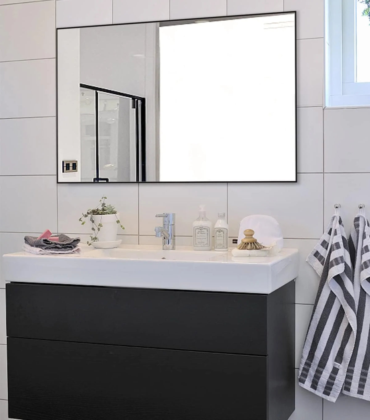 H - A Black&Gold Framed Rectangle Bathroom Mirrors for Wall, Mounted Vintage Mirror Vertical or Horizontal - Product image 17