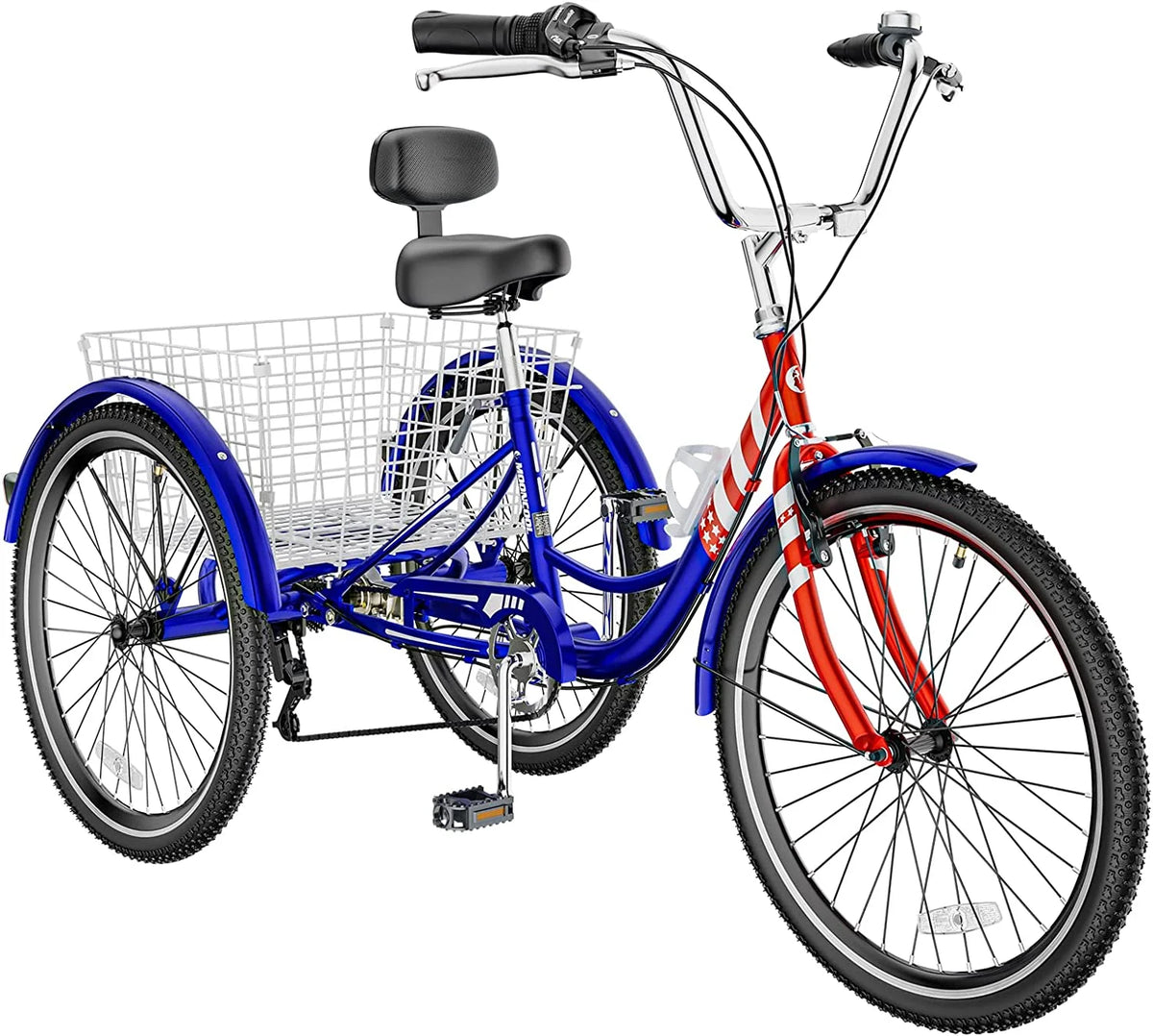 MOONCOOL Adult Tricycles with Rear Basket & Inflator, 24 26 in 7 Speed 3 Wheel Bikes, Three - Wheeled Bicycles Adult Trike with Backrest for Seniors, Women, Men