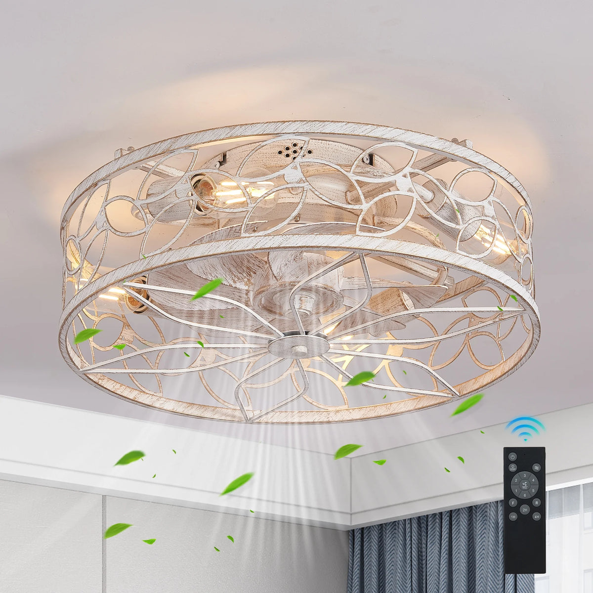 QHTX 18 - Inch White Vintage Caged Ceiling Fan with Remote Control - Product image 3