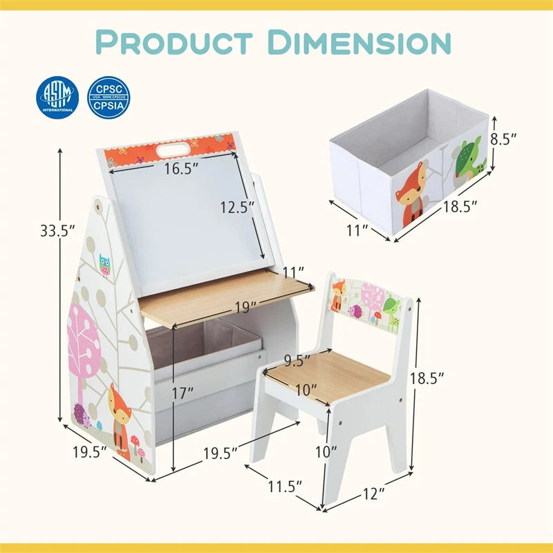 3-in-1 Kids Art Easel with Chair, Wooden Toddler Easel Table & Chair Set w/ Double-Sided Magnetic - Product image 19