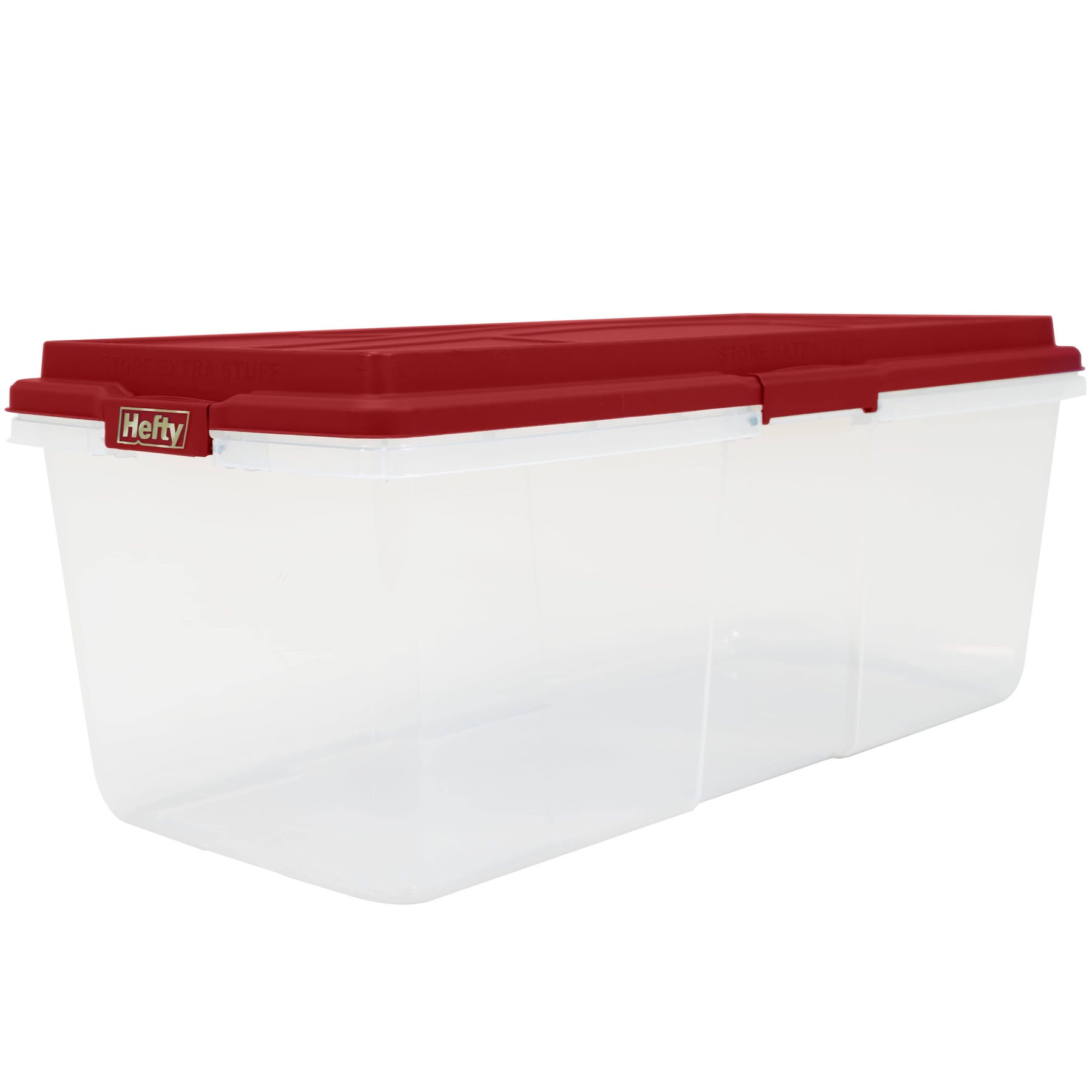 Hefty 113 qt Clear Plastic Holiday Latched Storage Bin, Red Lid - Product image 1