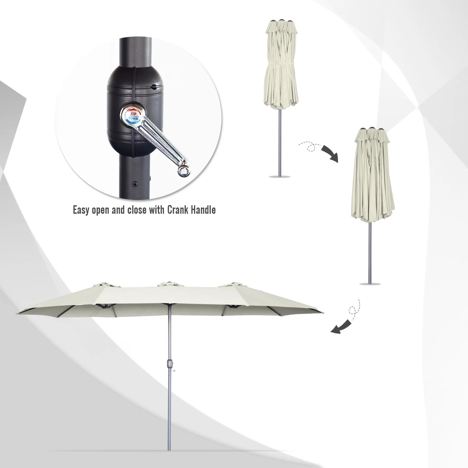 AECOJOY 15x9ft Double-Sided Patio Umbrella, Ivory - Product image 4