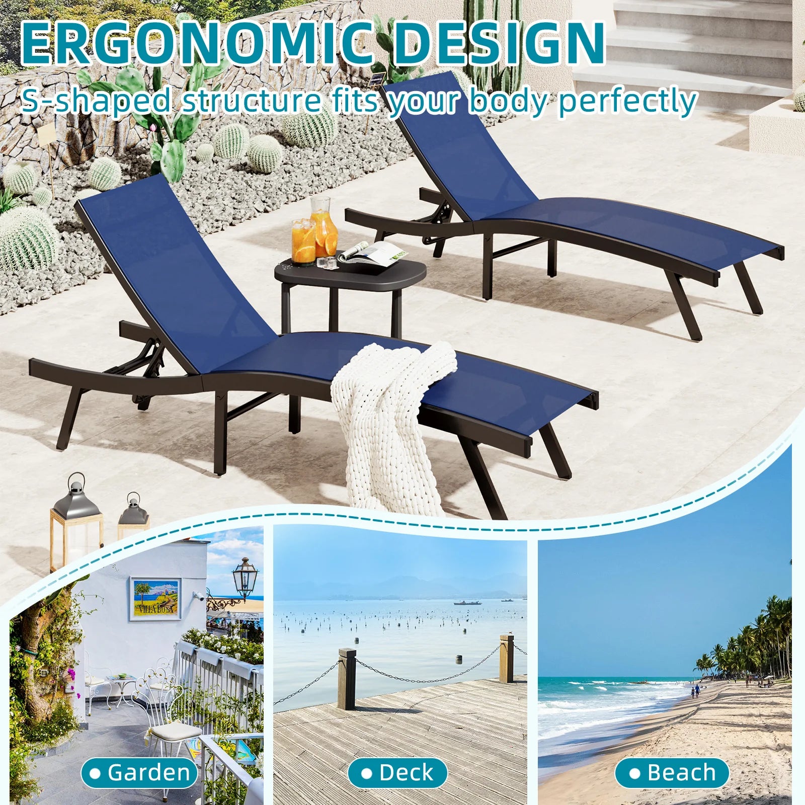 AECOJOY Outdoor Chaise Lounge, All Weather Pool Lounge Chairs Ergonomic Design (Navy, 1 PCs) - Product image 4