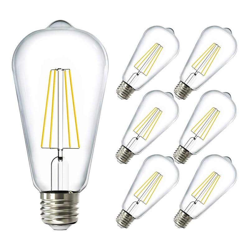 Sunco Lighting 6 Pack ST64 LED Bulb, Dimmable, 8.5w=60w, 3000K Warm White, Vintage Edison Filament Bulb - Product image 1