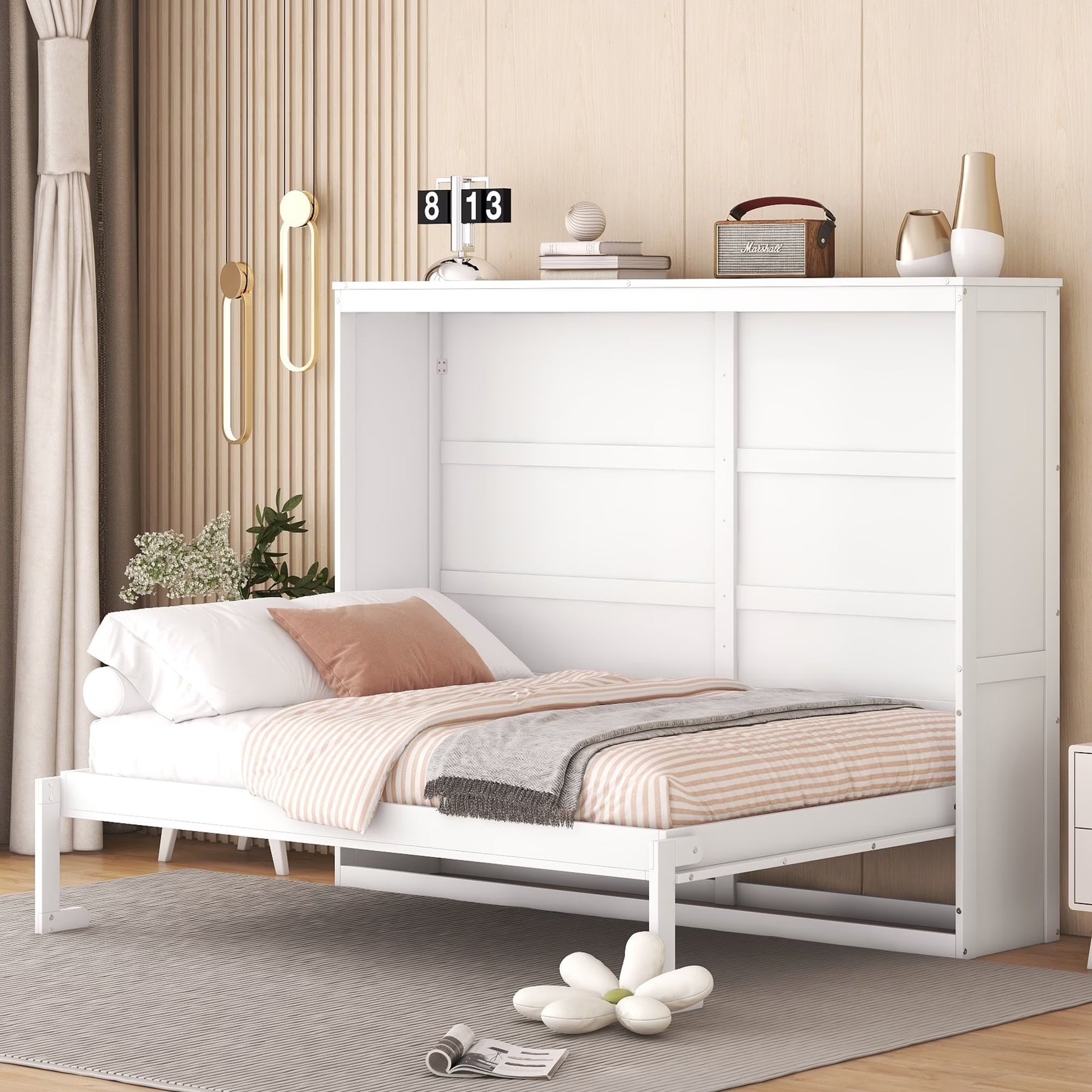Harper & Bright Designs Full Size Murphy Bed Space - Saving Foldable Wooden Wall Bed with a Shelf for Guest - Product image 3