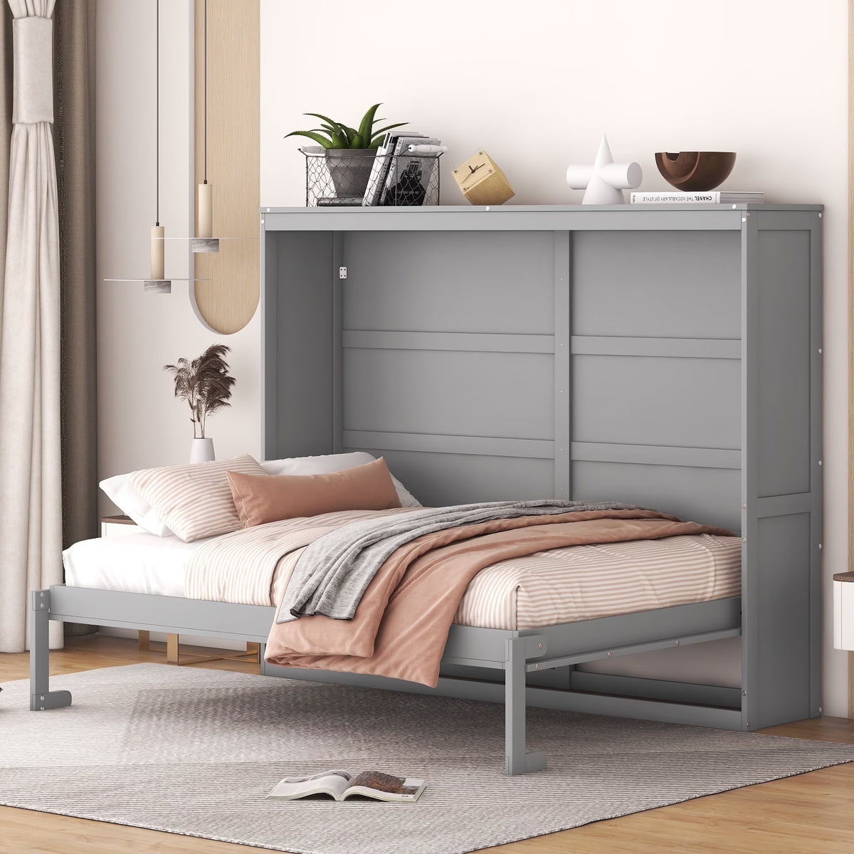 Harper & Bright Designs Full Size Murphy Bed Space - Saving Foldable Wooden Wall Bed with a Shelf for Guest - Product image 1