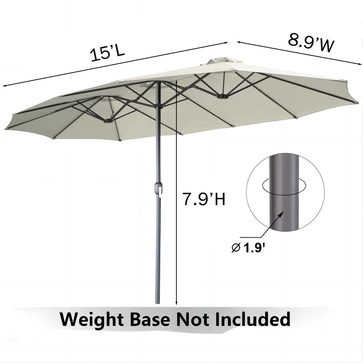 AECOJOY 15x9ft Double-Sided Patio Umbrella, Ivory - Product image 3