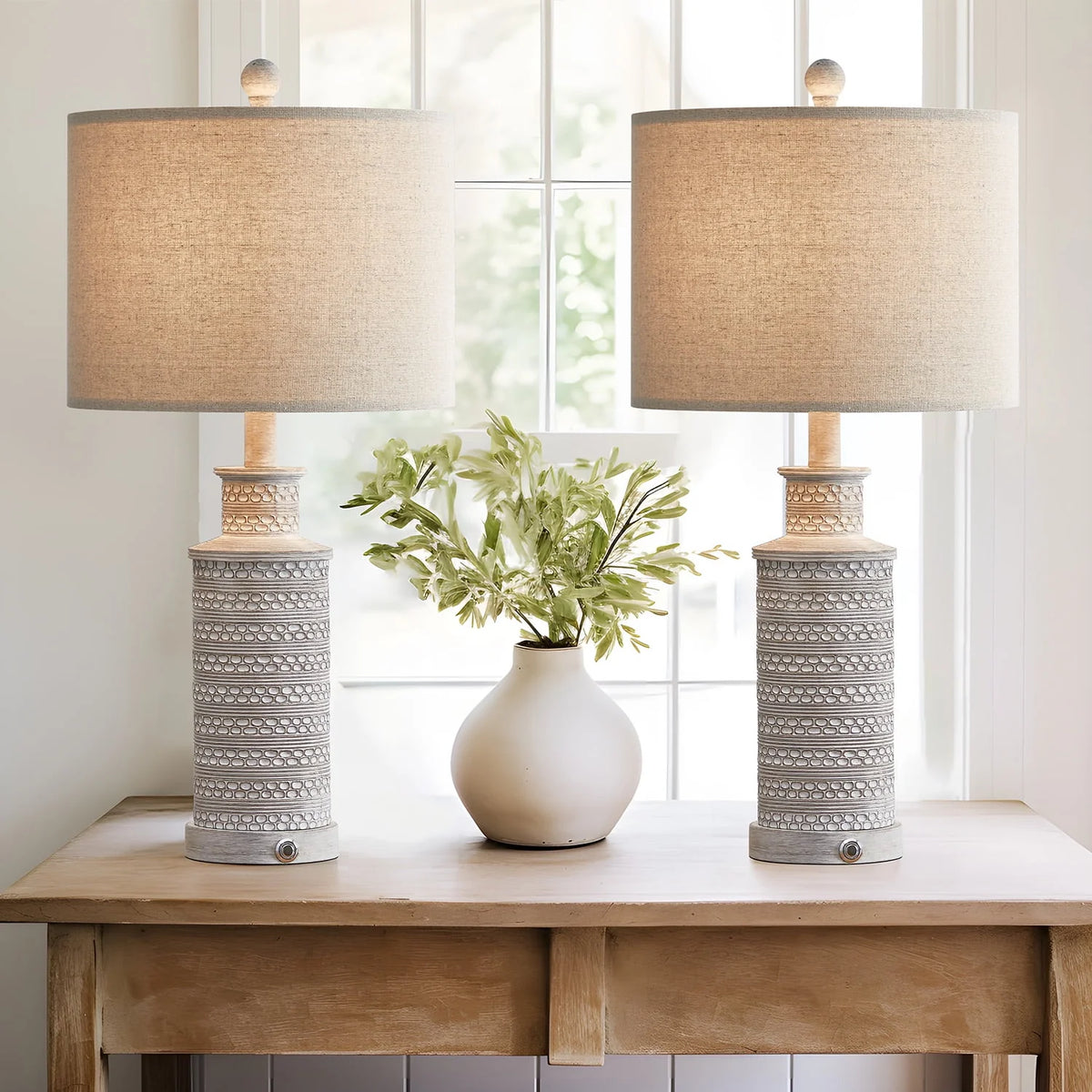 Oneach 3 Way Dimmable Table Lamp Set of 2 with USB Ports for Bedroom Living Room 24.5" Vintage Rustic - Product image 1