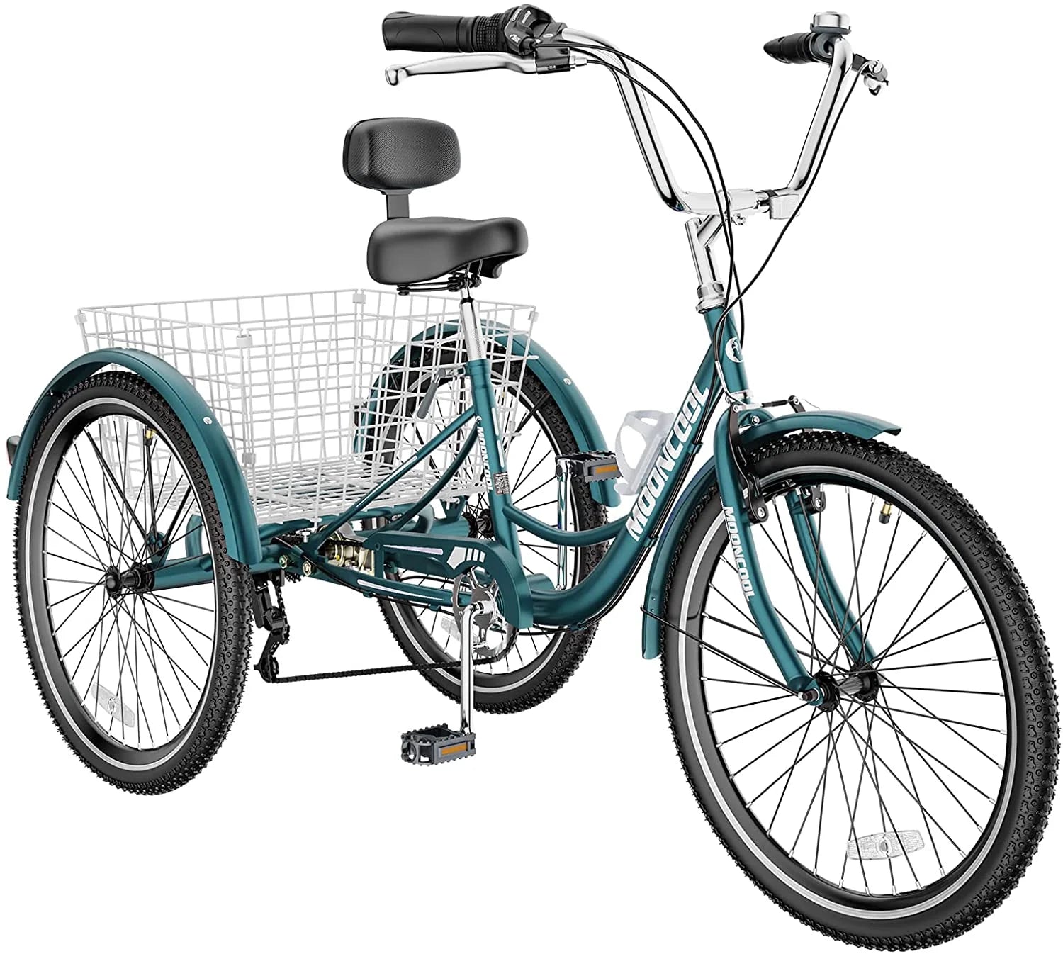 MOONCOOL Adult Tricycles with Rear Basket & Inflator, 24 26 in 7 Speed 3 Wheel Bikes, Three - Wheeled Bicycles Adult Trike with Backrest for Seniors, Women, Men