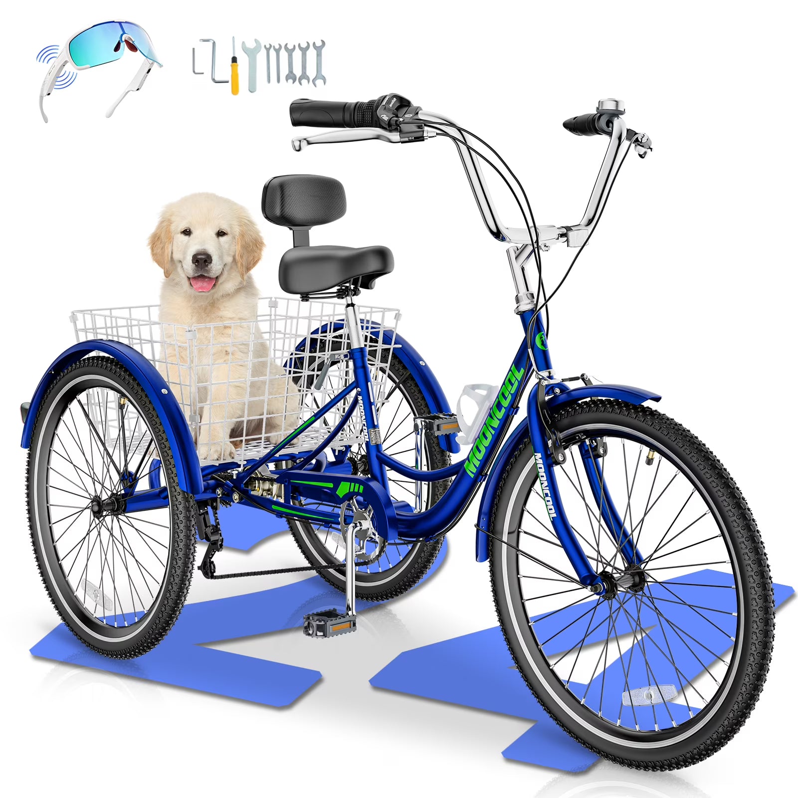 MOONCOOL Adult Tricycles with Rear Basket & Inflator, 24 26 in 7 Speed 3 Wheel Bikes, Three - Wheeled Bicycles Adult Trike with Backrest for Seniors, Women, Men
