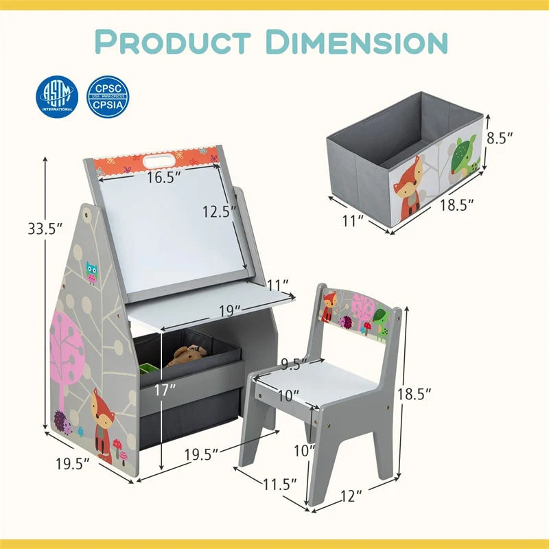 3-in-1 Kids Art Easel with Chair, Wooden Toddler Easel Table & Chair Set w/ Double-Sided Magnetic - Product image 5
