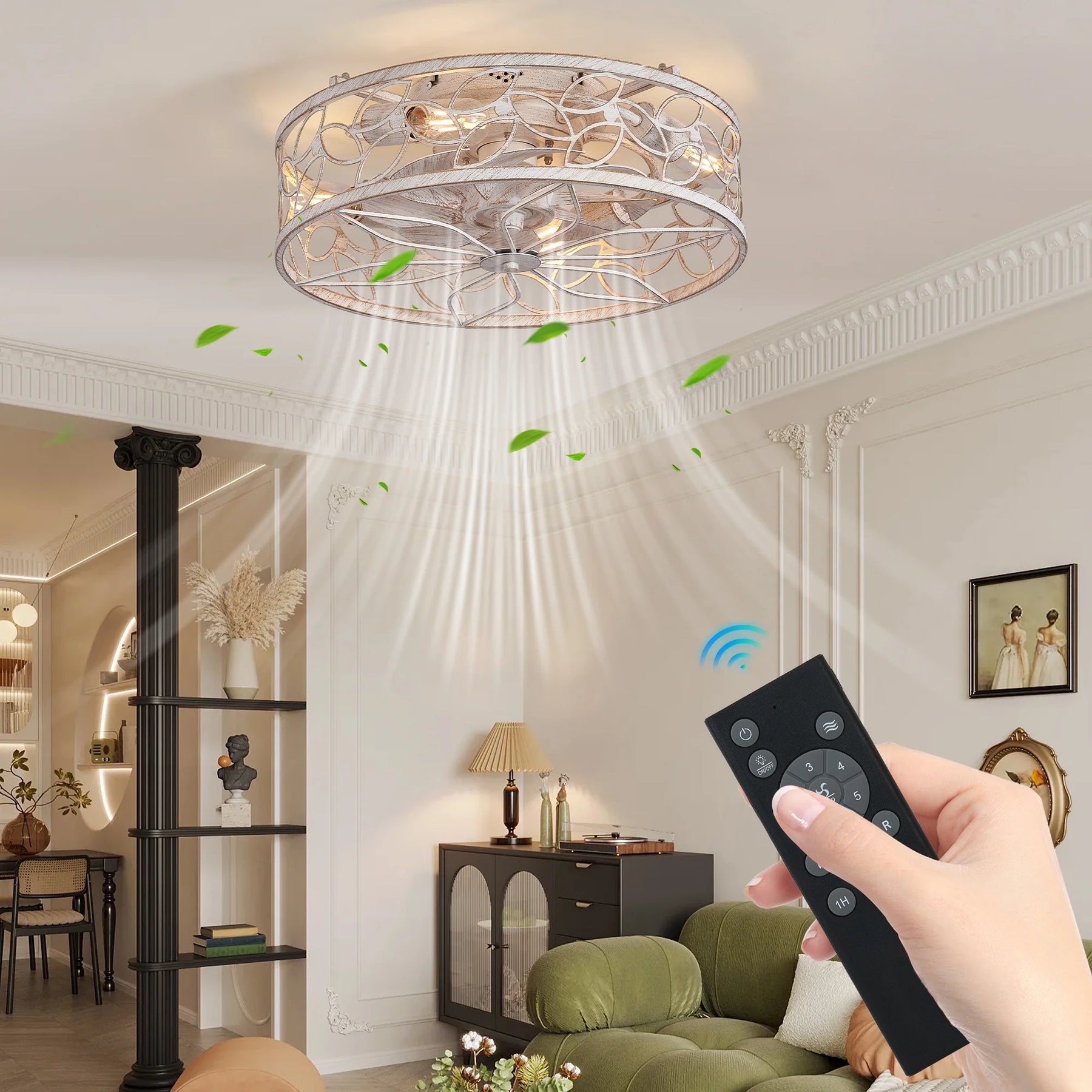 QHTX 18 - Inch White Vintage Caged Ceiling Fan with Remote Control - Product image 6
