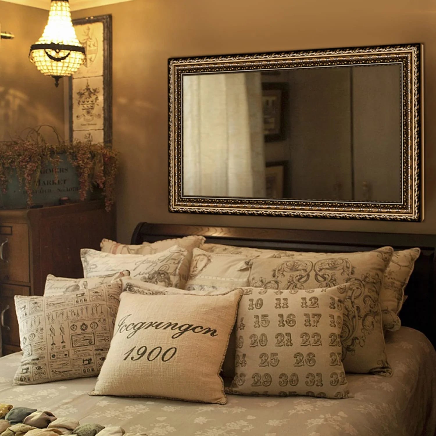 H - A Black&Gold Framed Rectangle Bathroom Mirrors for Wall, Mounted Vintage Mirror Vertical or Horizontal - Product image 2