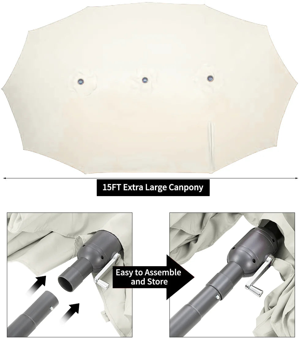 AECOJOY 15x9ft Double-Sided Patio Umbrella, Ivory - Product image 5