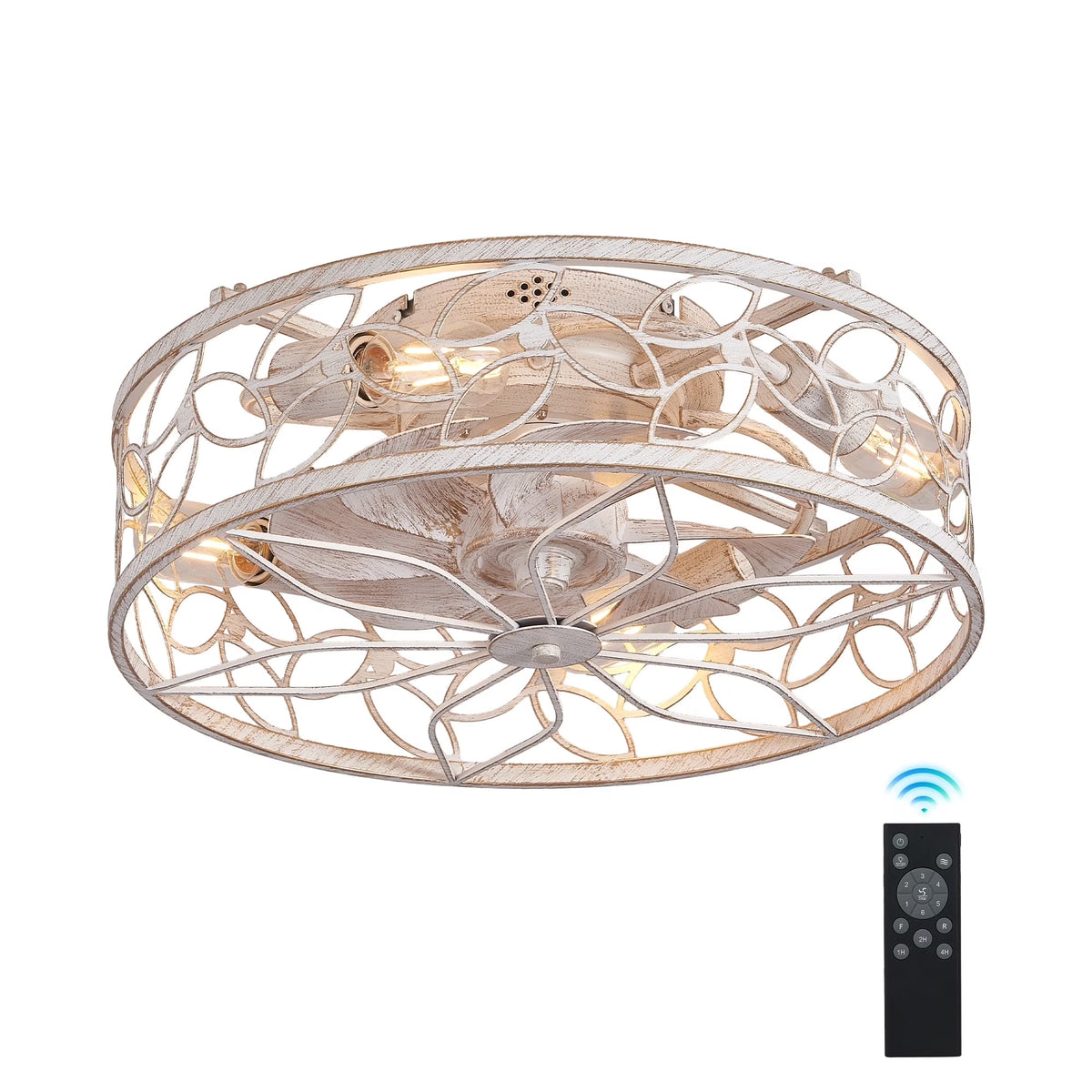 QHTX 18 - Inch White Vintage Caged Ceiling Fan with Remote Control - Product image 1