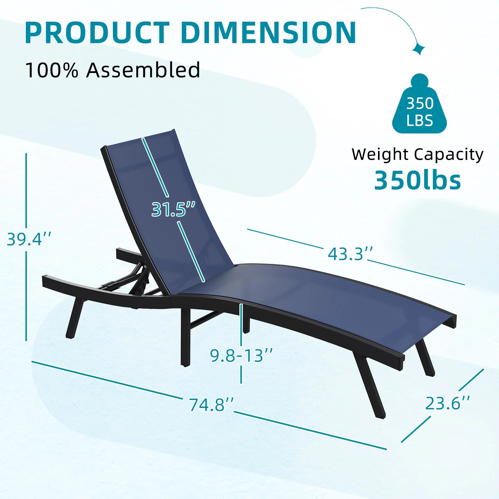 AECOJOY Outdoor Chaise Lounge, All Weather Pool Lounge Chairs Ergonomic Design (Navy, 1 PCs) - Product image 3