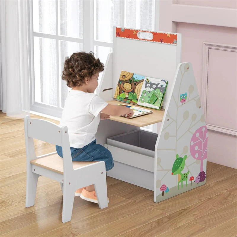 3-in-1 Kids Art Easel with Chair, Wooden Toddler Easel Table & Chair Set w/ Double-Sided Magnetic - Product image 13