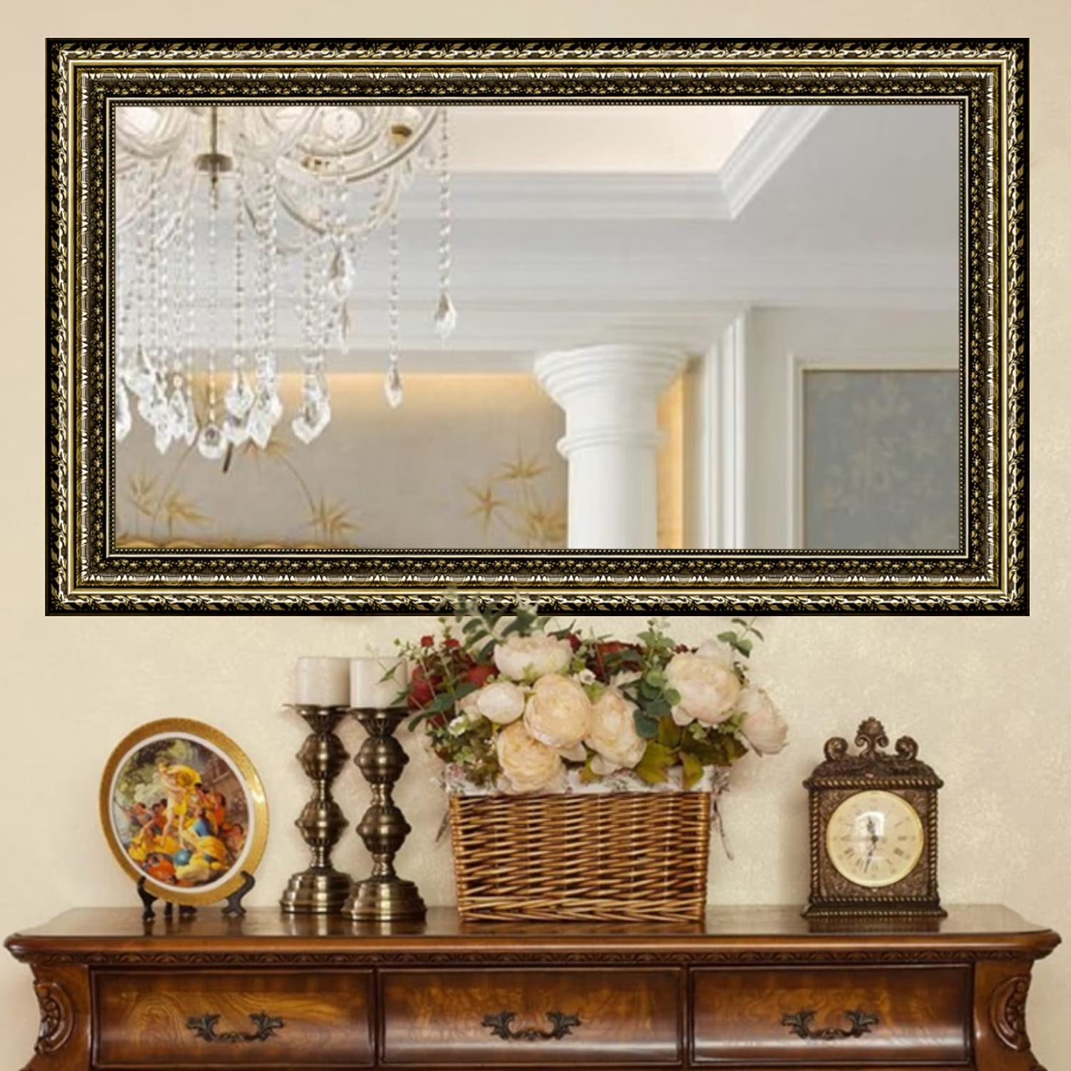 H - A Black&Gold Framed Rectangle Bathroom Mirrors for Wall, Mounted Vintage Mirror Vertical or Horizontal - Product image 1