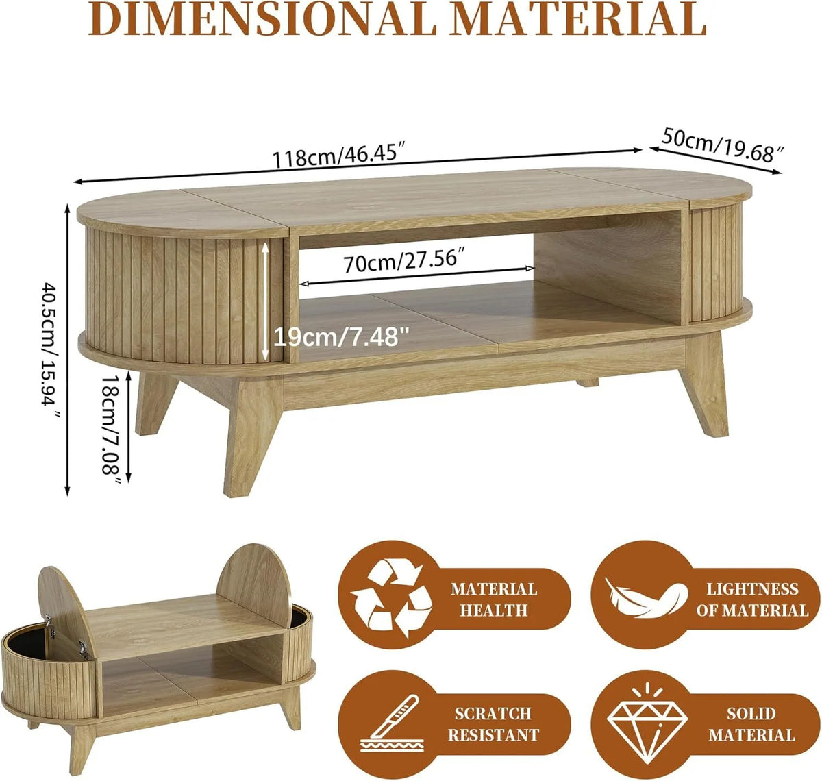 Fluted Coffee Table with Storage, Modern Coffee Tables, Wood Accent Center Table - Product image 4