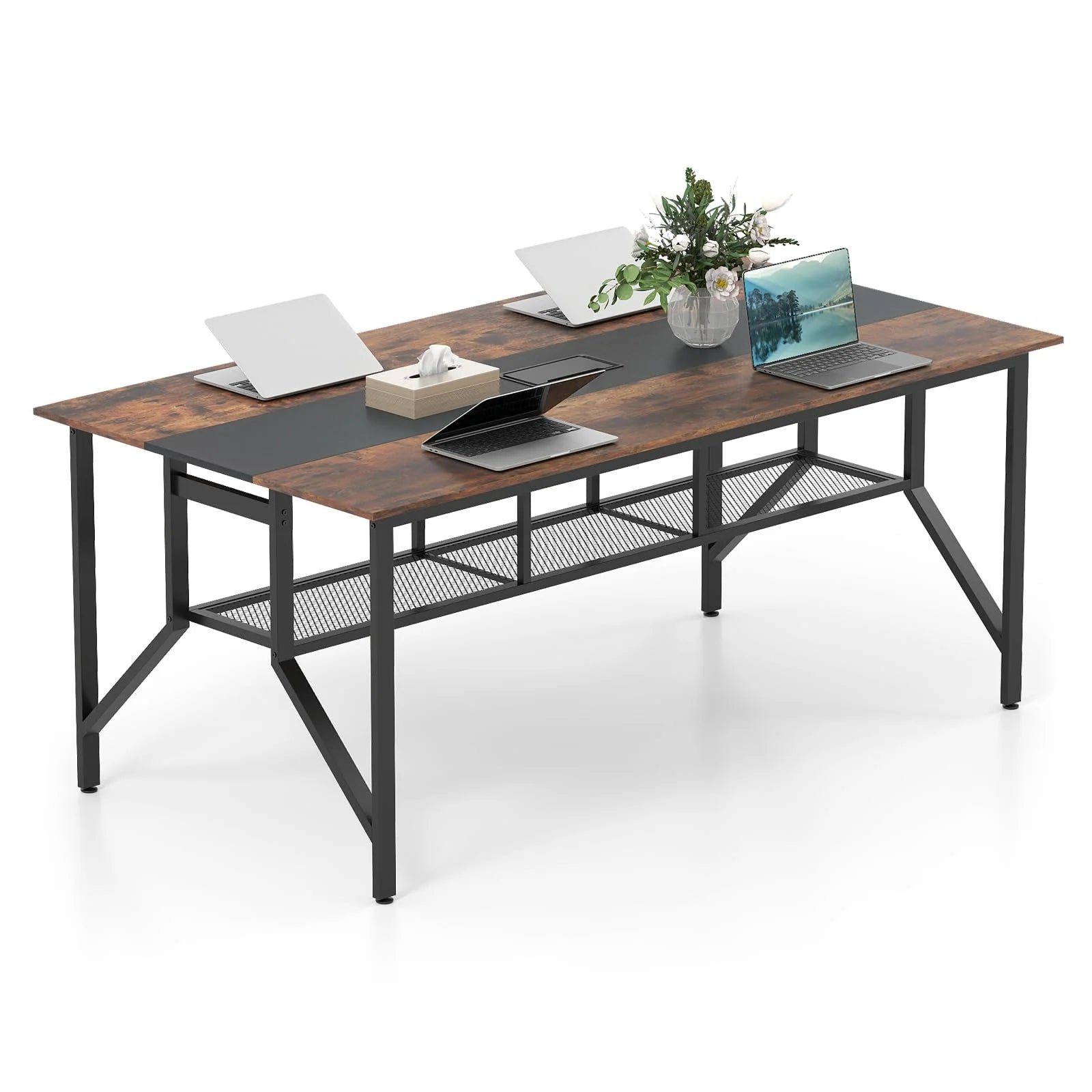 Tangkula Rectangular Meeting Table with Mesh Storage Shelf & Cable Grommet for 6-8 People - Product image 1