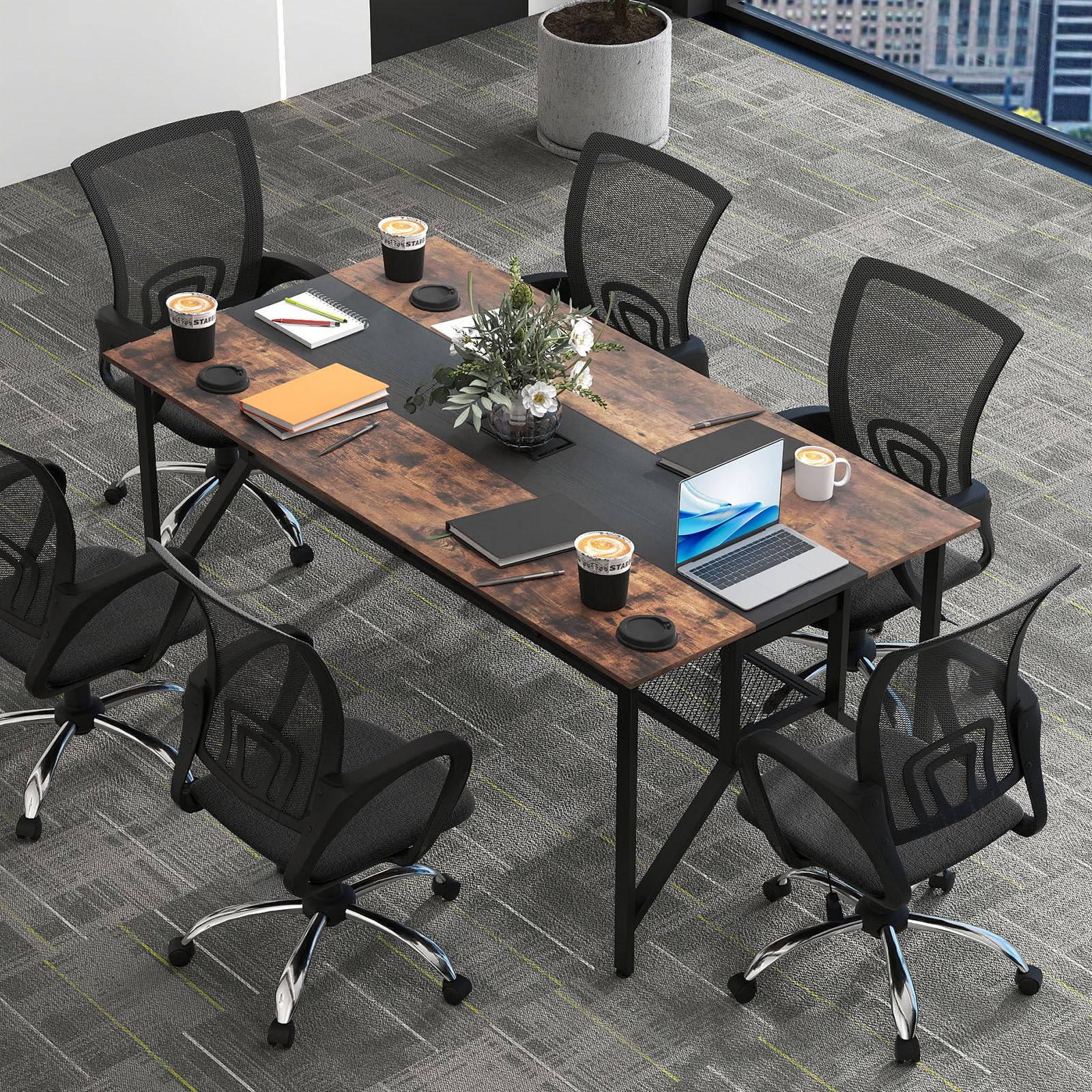 Tangkula Rectangular Meeting Table with Mesh Storage Shelf & Cable Grommet for 6-8 People - Product image 2