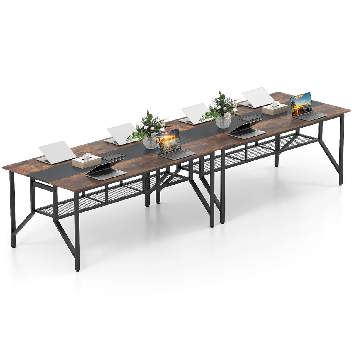Tangkula Rectangular Meeting Table with Mesh Storage Shelf & Cable Grommet for 6-8 People - Product image 10