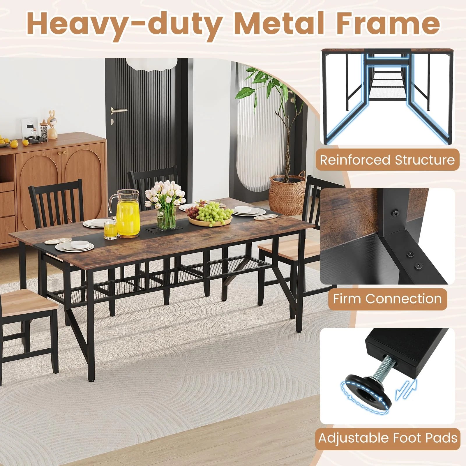 Tangkula Rectangular Meeting Table with Mesh Storage Shelf & Cable Grommet for 6-8 People - Product image 7
