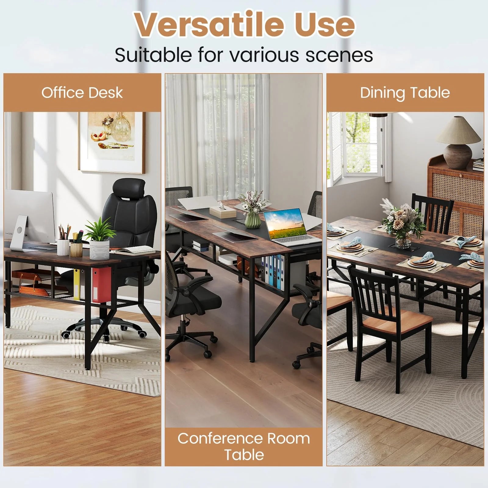 Tangkula Rectangular Meeting Table with Mesh Storage Shelf & Cable Grommet for 6-8 People - Product image 9