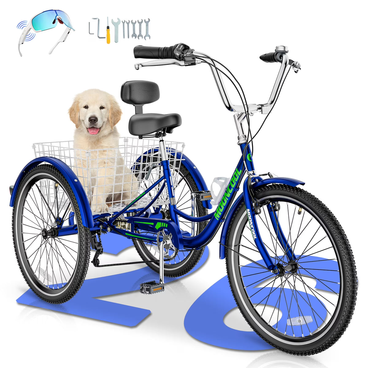 MOONCOOL Adult Tricycles with Rear Basket & Inflator, 24 26 in 7 Speed 3 Wheel Bikes, Three - Wheeled Bicycles Adult Trike with Backrest for Seniors, Women, Men