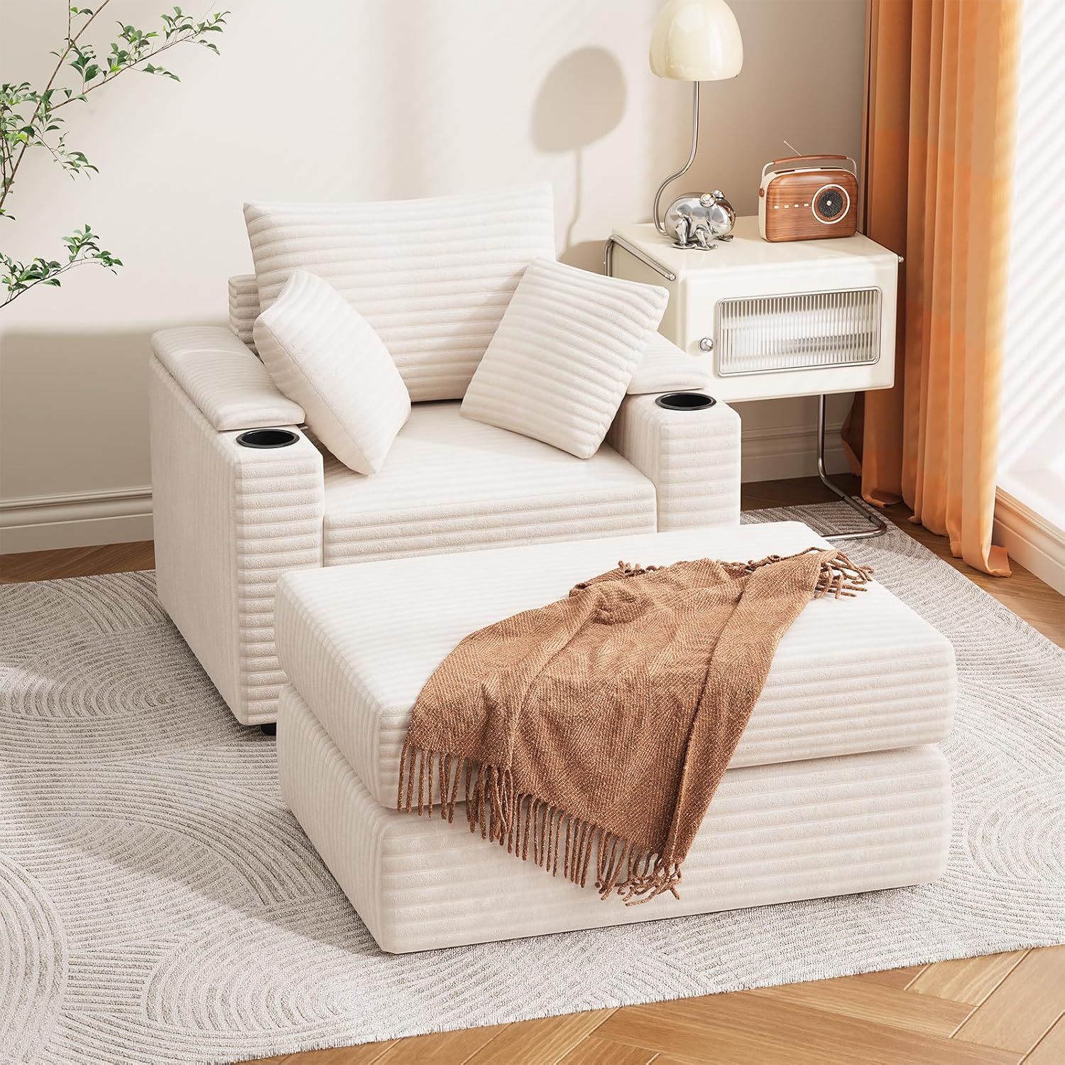 AECOJOY Chaise Lounge Chair Indoor, Oversized Sleeper Chair with Ottoman, Comfy Reading Sofa Armchair