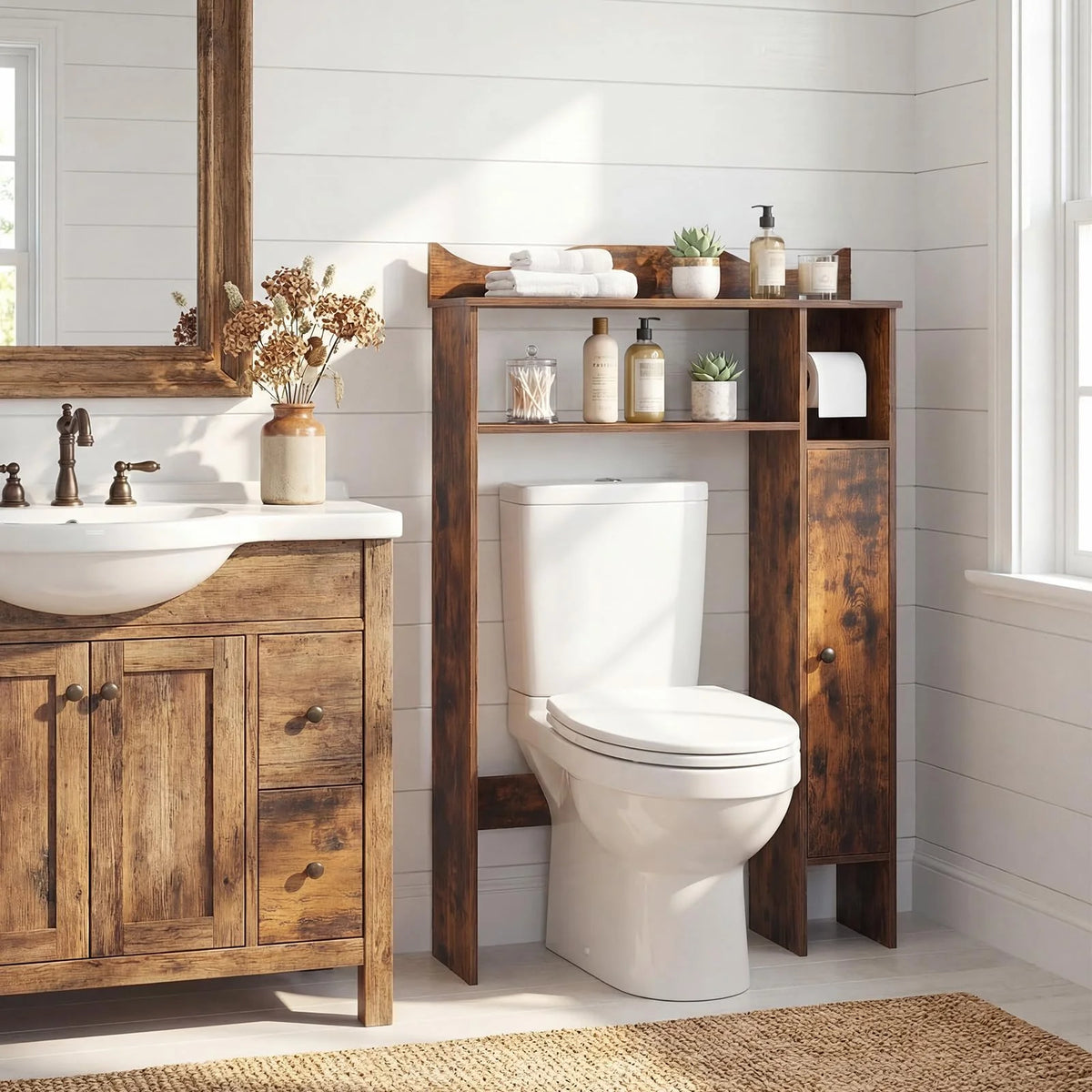 Tangkula Over the Toilet Storage Cabinet with Toilet Paper Holder & Adjustable Shelves - Product image 1