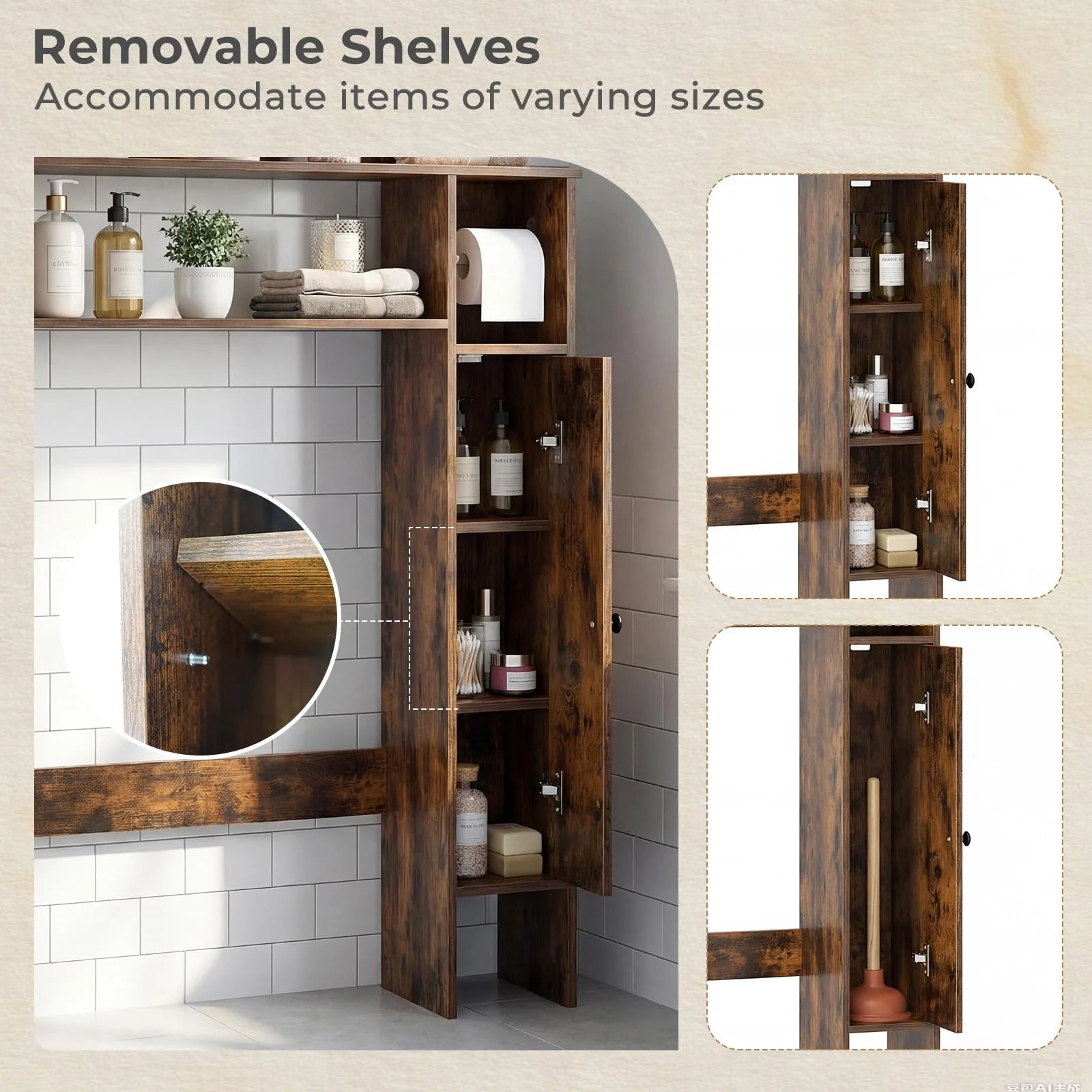 Tangkula Over the Toilet Storage Cabinet with Toilet Paper Holder & Adjustable Shelves - Product image 4