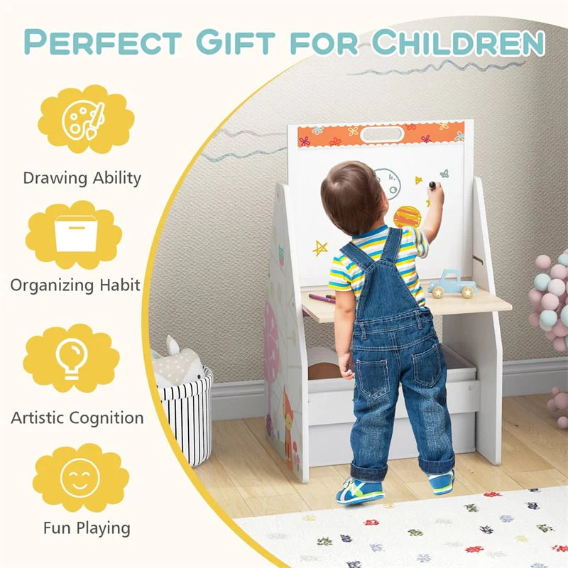 3-in-1 Kids Art Easel with Chair, Wooden Toddler Easel Table & Chair Set w/ Double-Sided Magnetic - Product image 16