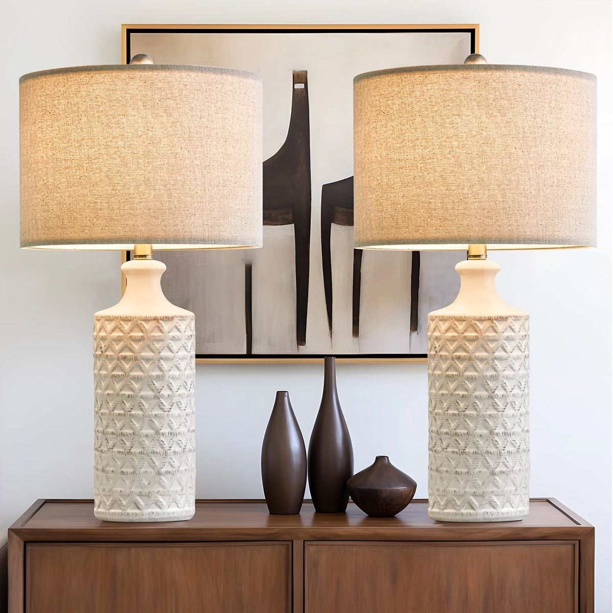Oneach Ceramic Table Lamps for Living Room 24.75" Modern Farmhouse Bedside Nightstand Lamp Set of 2 for - Product image 1