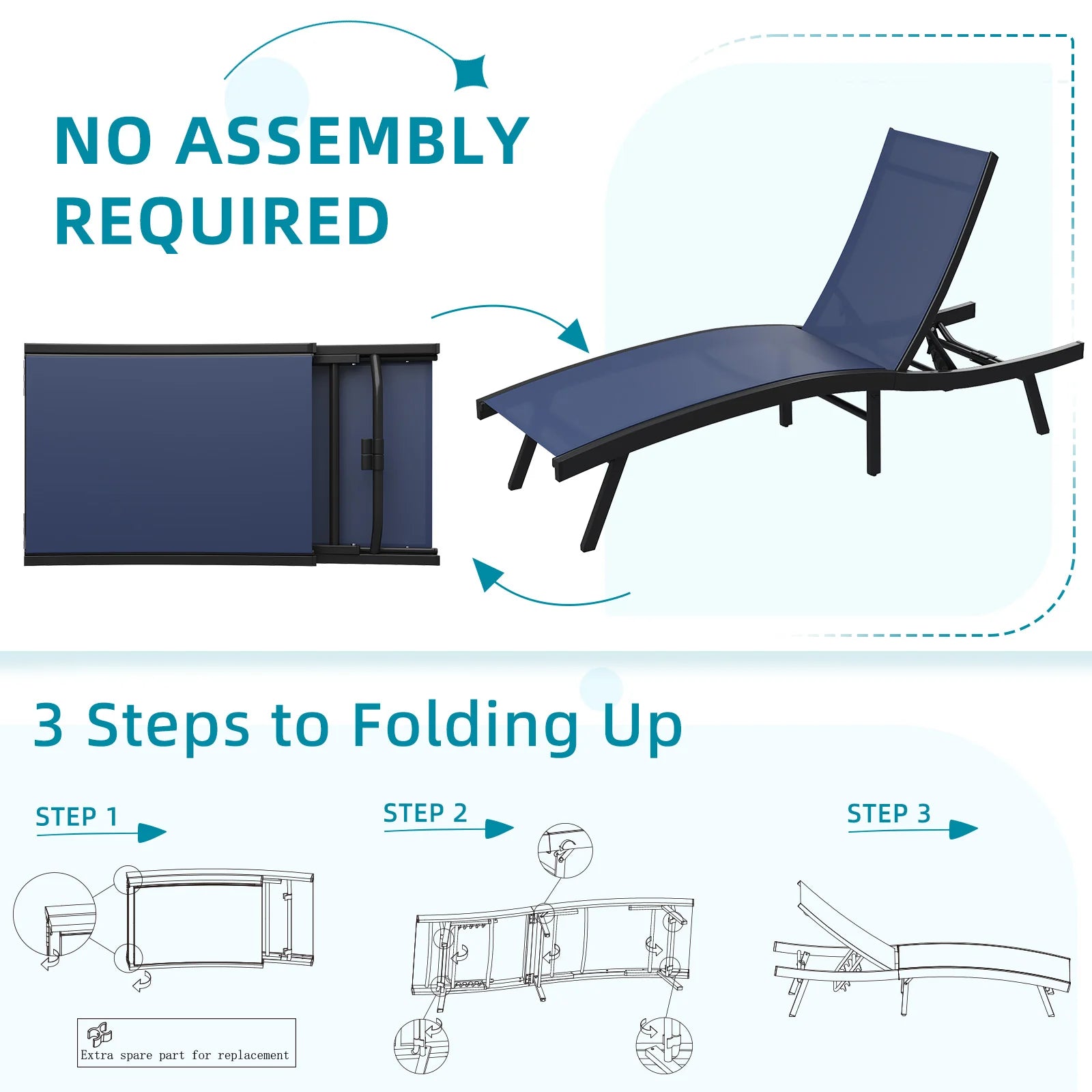AECOJOY Outdoor Chaise Lounge, All Weather Pool Lounge Chairs Ergonomic Design (Navy, 1 PCs) - Product image 6