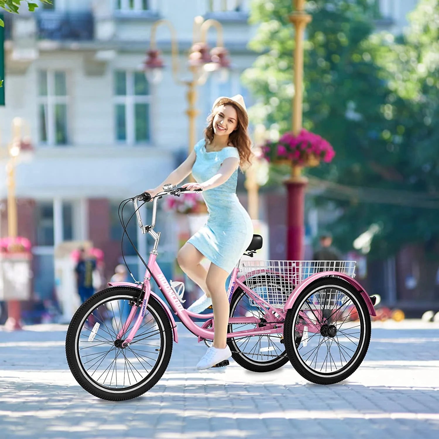 MOONCOOL Adult Tricycles with Rear Basket & Inflator, 24 26 in 7 Speed 3 Wheel Bikes, Three - Wheeled Bicycles Adult Trike with Backrest for Seniors, Women, Men