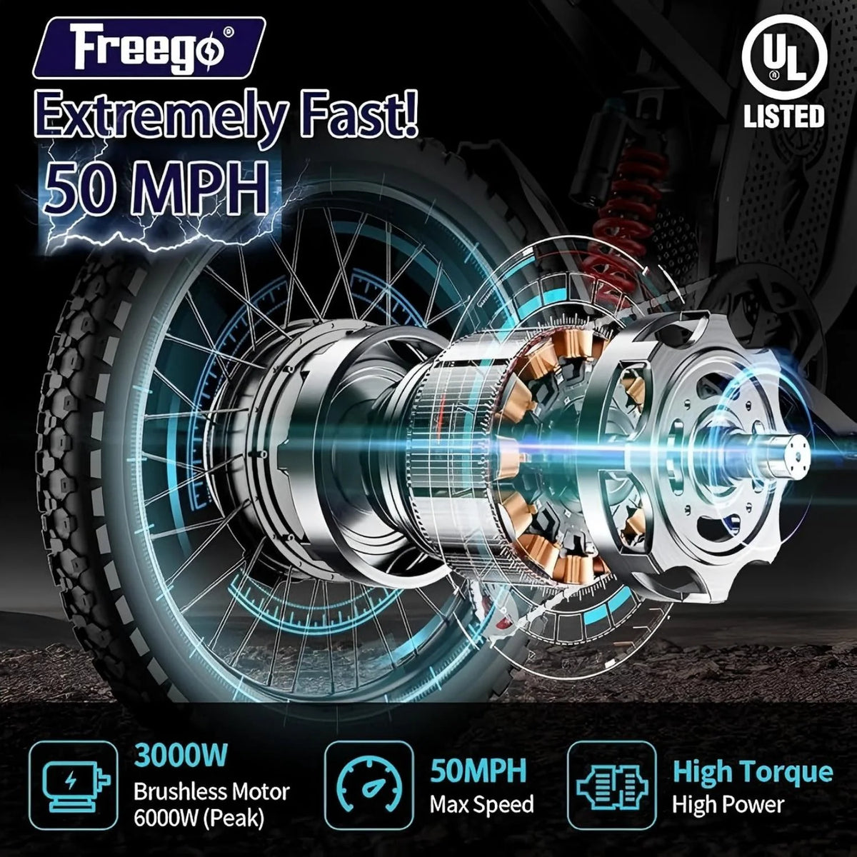 40MPH Electric Bicycle, Dual - Mode Electric Dirt Bike 3000W(Peak)Freego Nova3 Electric Motorcycle Bike - Product image 10