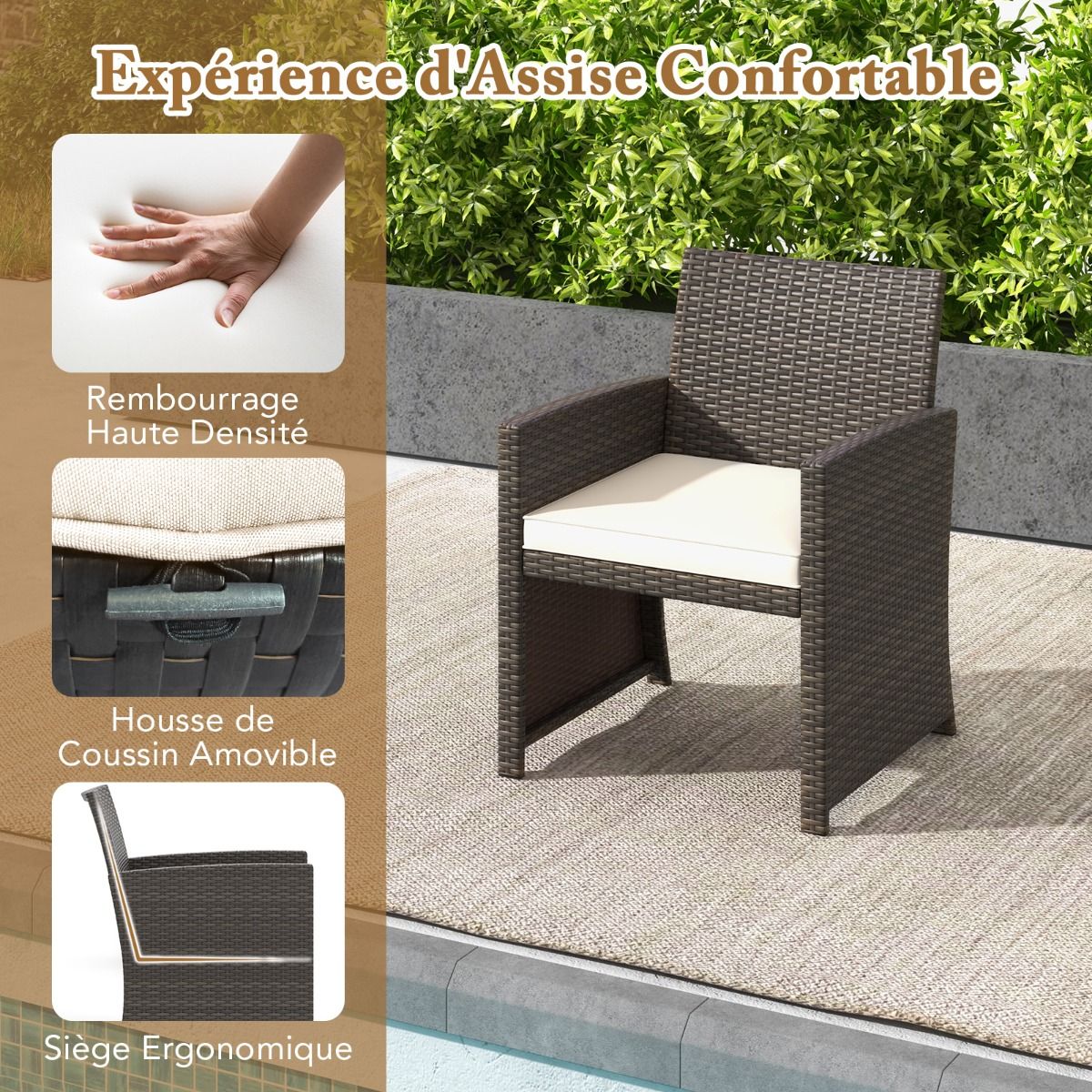 Living Room Furniture Set 5PCS PE Rattan Garden Furniture Set with Cushion for Balcony Swimming Pool Terrace Grey/White -