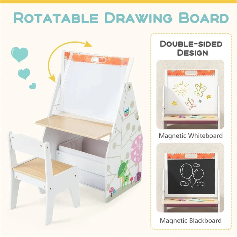 3-in-1 Kids Art Easel with Chair, Wooden Toddler Easel Table & Chair Set w/ Double-Sided Magnetic - Product image 20