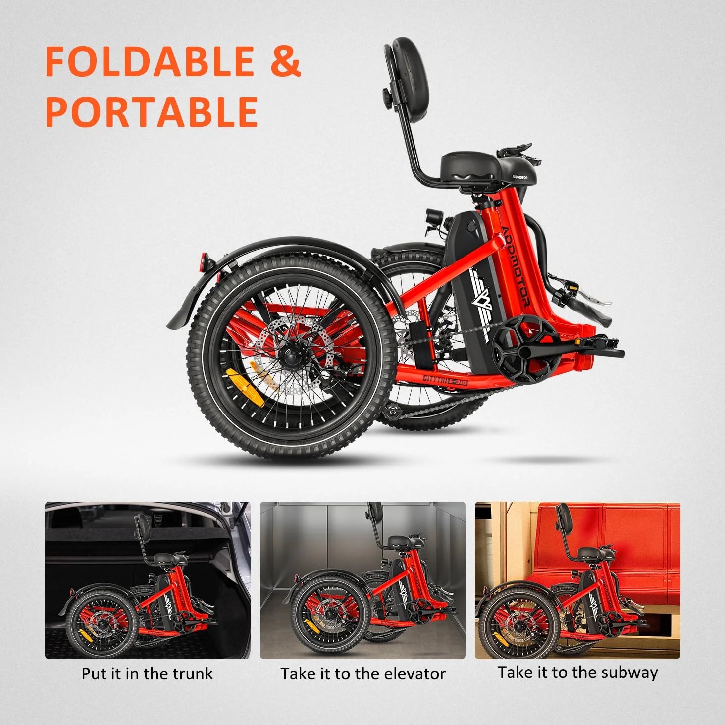Addmotor Folding Electric Trike, 90MI Electric Tricycle for Adults, 750W 48V 20ah - Product image 19