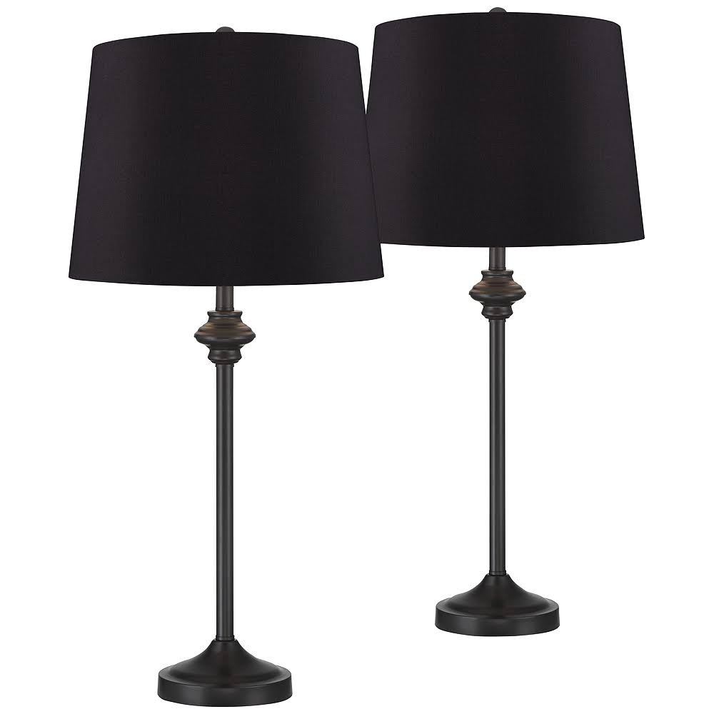 360 Lighting Lynn Modern Country Cottage Buffet Table Lamps 26" Tall Set of 2 Black Metal Faux Silk Drum Shade for Bedroom Living Room