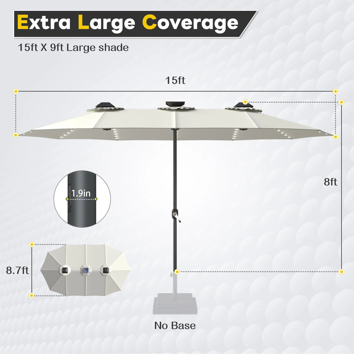 AECOJOY 15ft Patio Double-Sided Umbrella, 156 PCS Solar LED Light Outdoor Large Umbrella, Ivory - Product image 2
