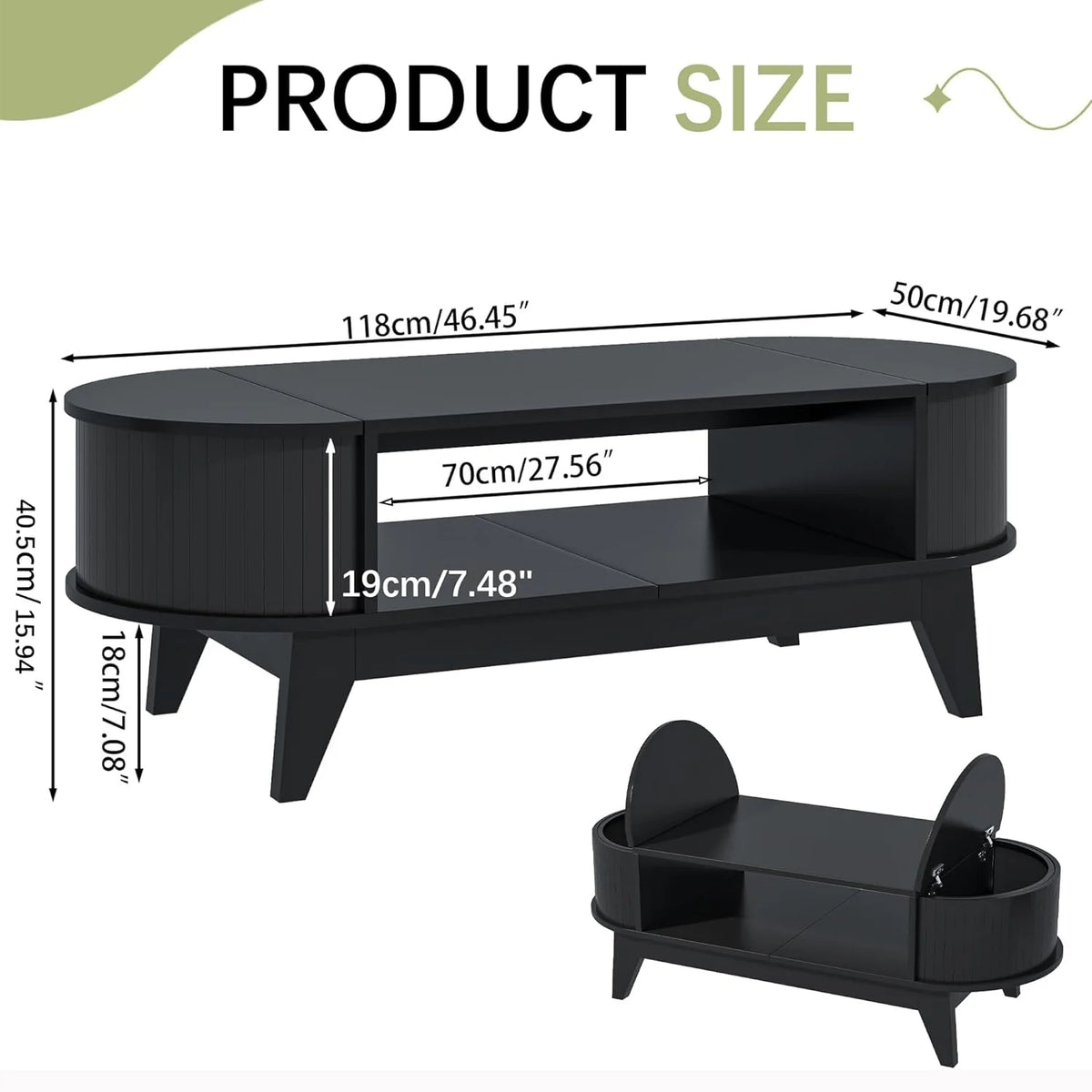 Fluted Coffee Table with Storage, Modern Coffee Tables, Wood Accent Center Table - Product image 9