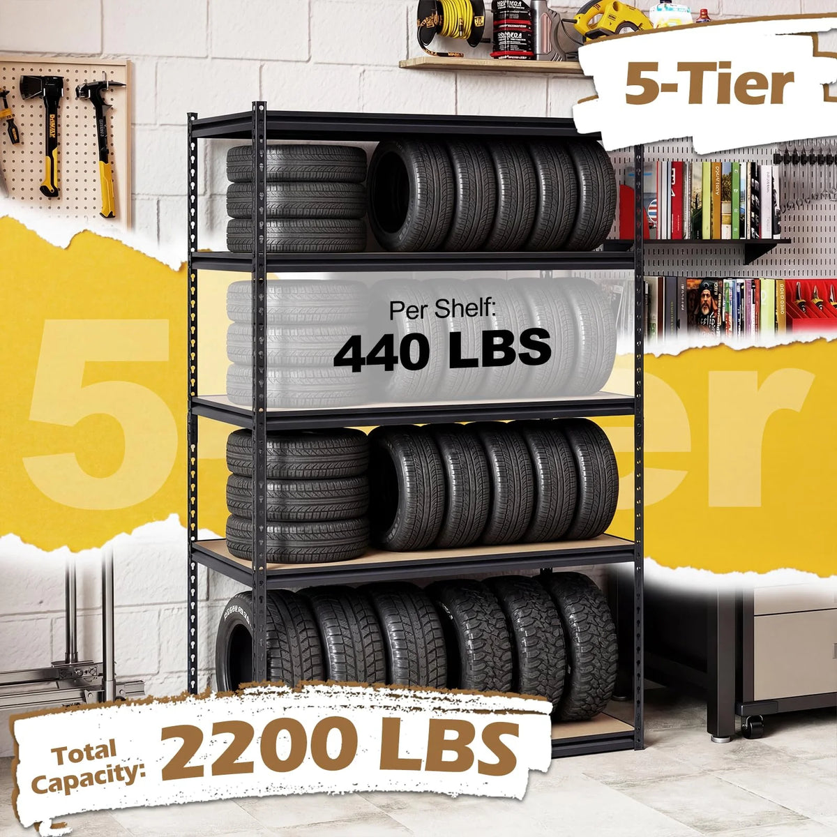 Giantex 5-Tier Metal Storage Shelves w/Adjustable Utility Rack (48" W x 24" D x 72" H) - Product image 7