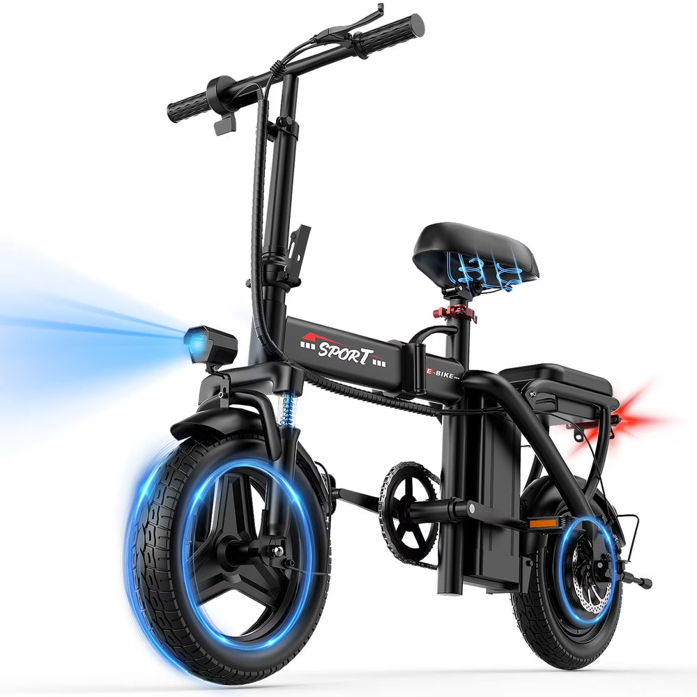 ASKGO Z6 14" Electric Bike 1200W Motor, 48V/10AH E - Mountain Bike, Folding Electric Bicycle for Adult with Two Seats UL2849, Unisex